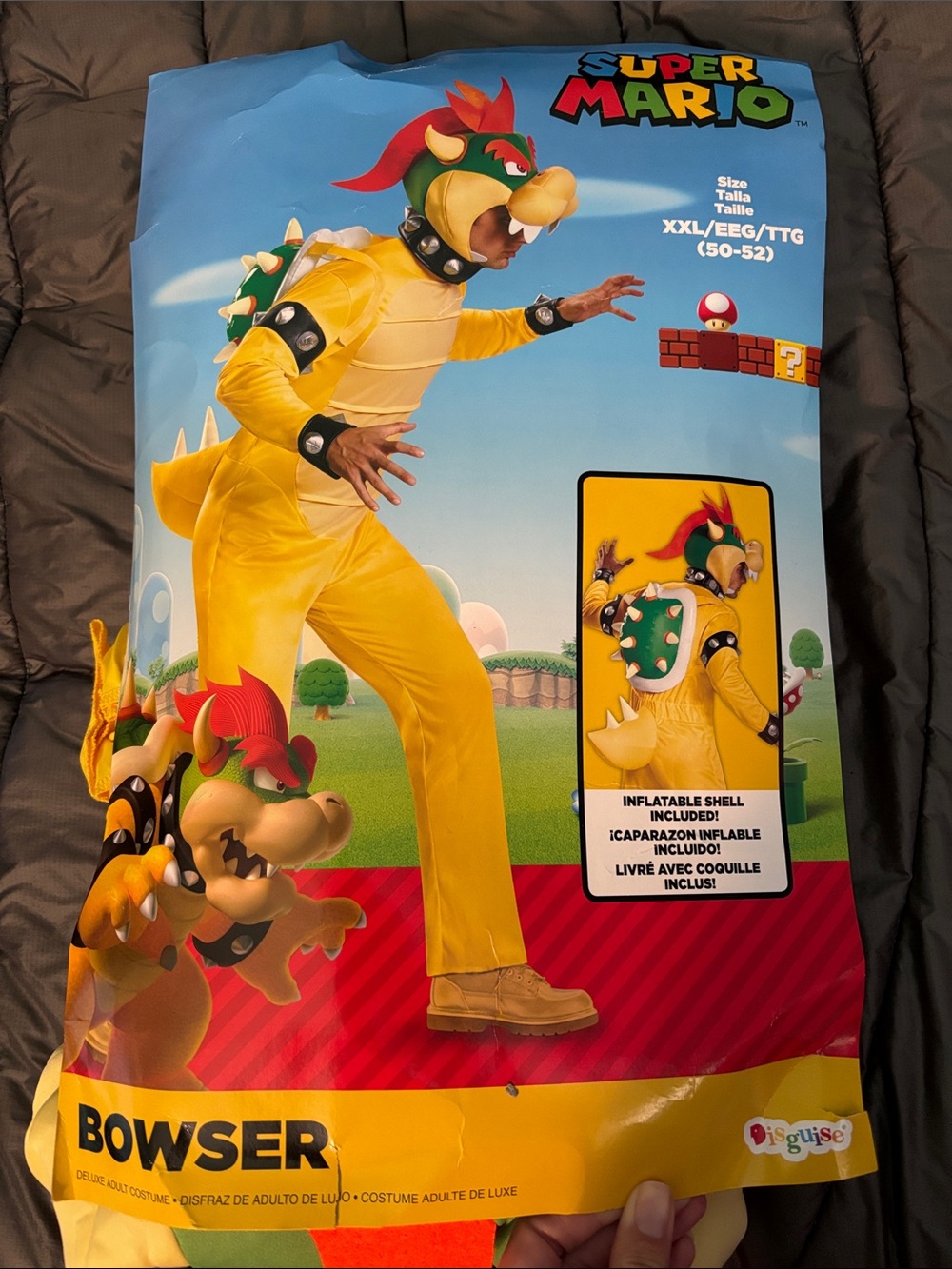 Super Mario Bowser Adult Yellow Costume Green Inflatable Shell Size Tall XXL